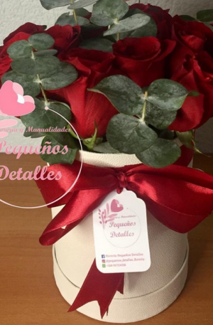 Cilindro rosas y eucalipto